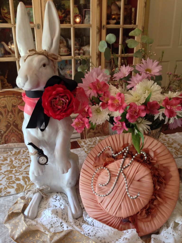 "Springtime Whimsy Table Centerpiece" (Vintage Hat is Perfection!)  