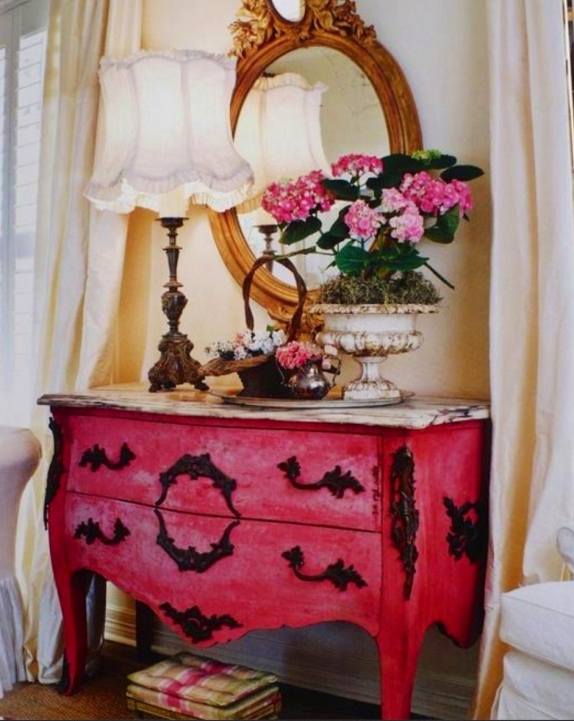 "Elegance & Whimsy Come Together Here So Perfectly! The Pink French Inspired Chest Makes This So Inviting In Any Space!!